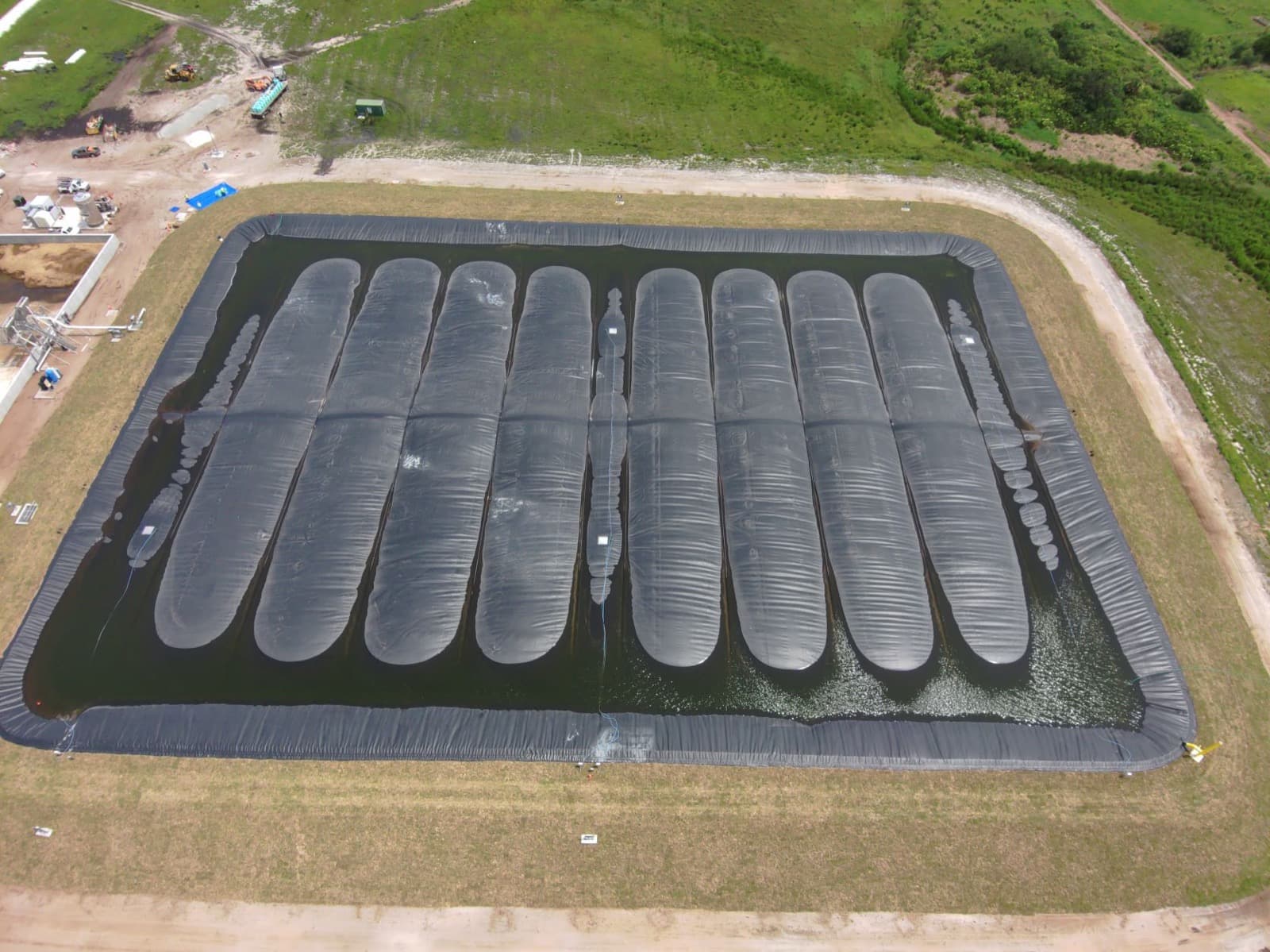 EFI USA landfill liner installation — aerial view of large-scale geomembrane deployment
